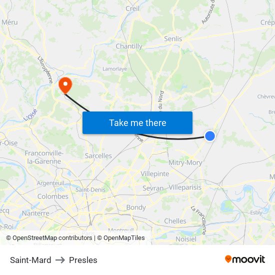 Saint-Mard to Presles map