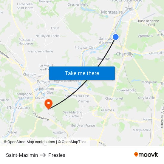 Saint-Maximin to Presles map