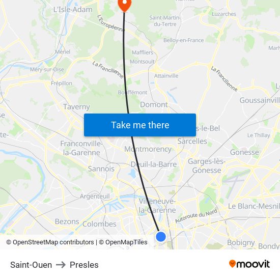 Saint-Ouen to Presles map