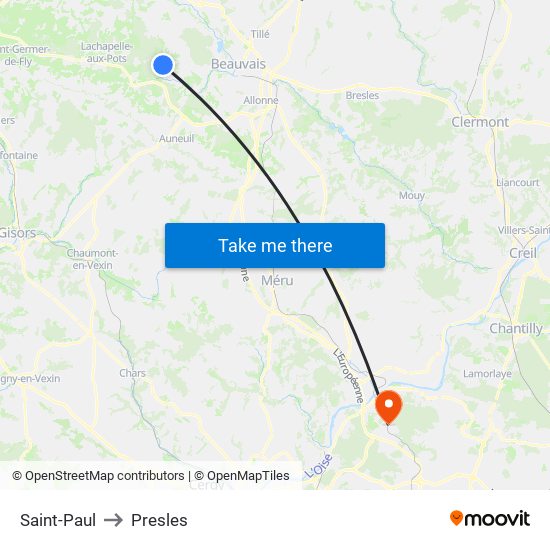 Saint-Paul to Presles map