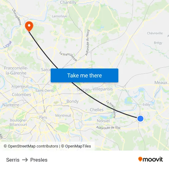 Serris to Presles map