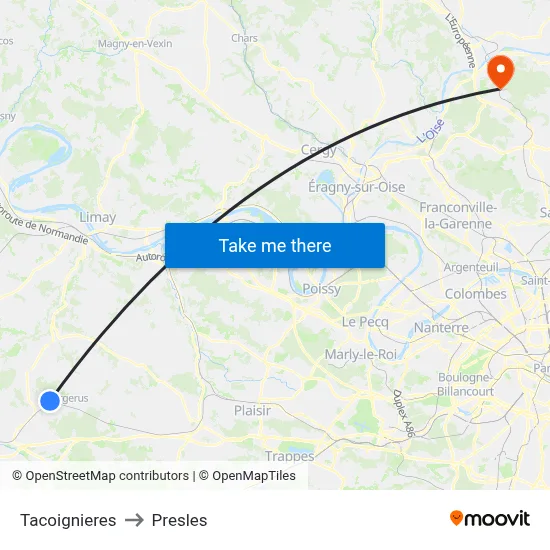 Tacoignieres to Presles map