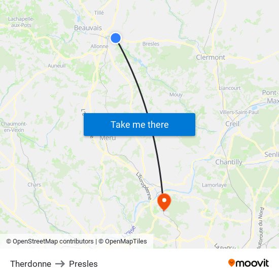 Therdonne to Presles map