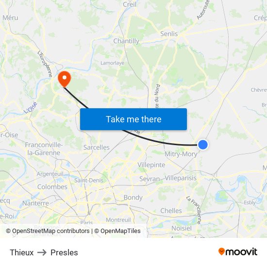 Thieux to Presles map