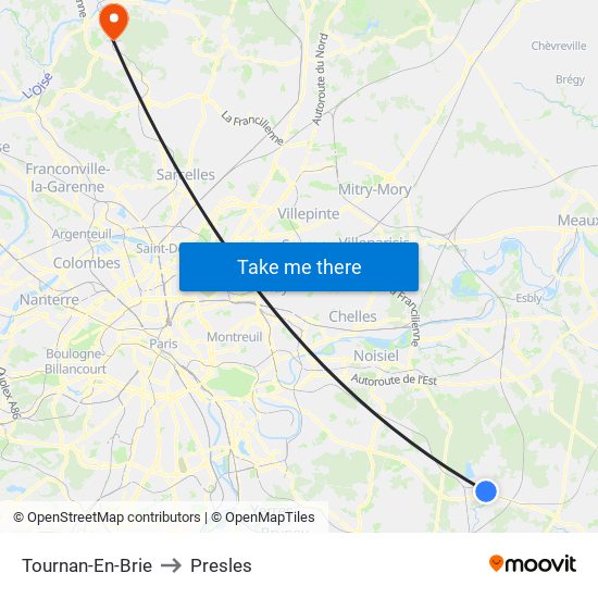 Tournan-En-Brie to Presles map