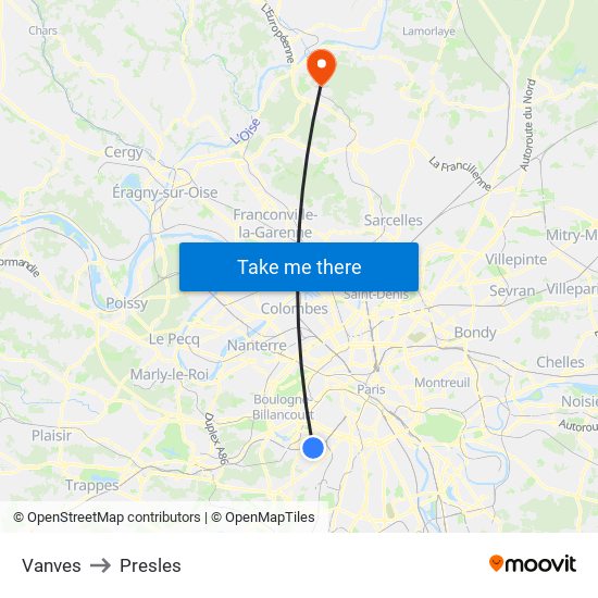 Vanves to Presles map