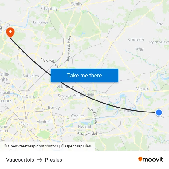Vaucourtois to Presles map