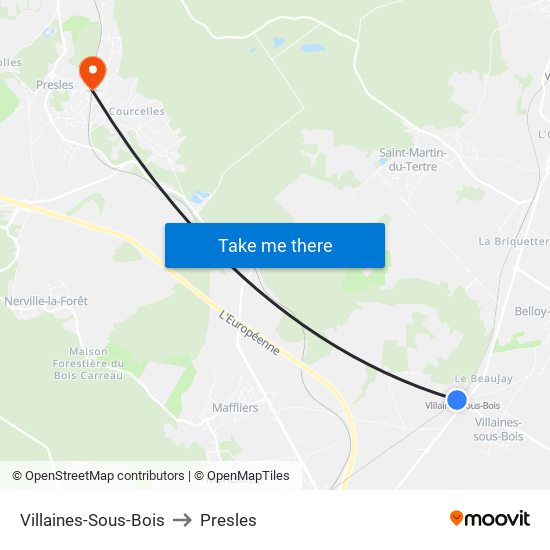 Villaines-Sous-Bois to Presles map