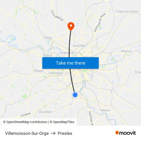 Villemoisson-Sur-Orge to Presles map