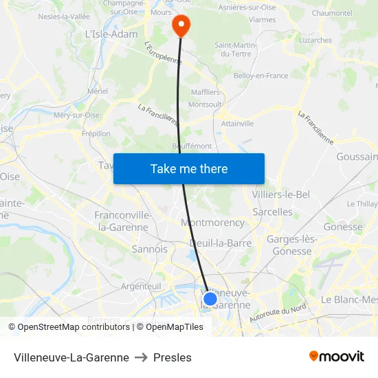 Villeneuve-La-Garenne to Presles map
