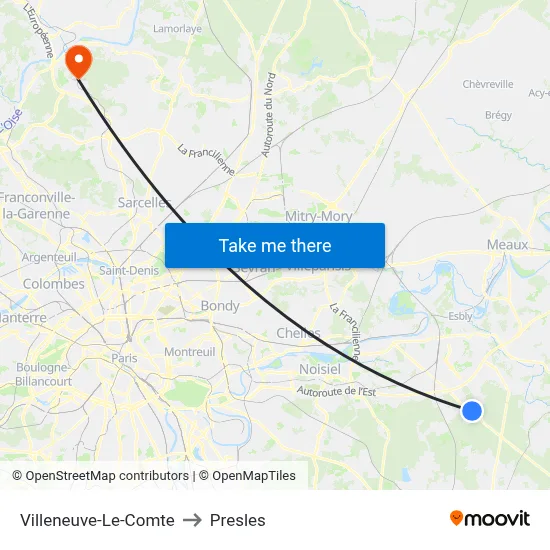 Villeneuve-Le-Comte to Presles map
