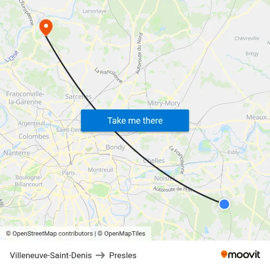 Villeneuve-Saint-Denis to Presles map