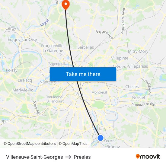 Villeneuve-Saint-Georges to Presles map