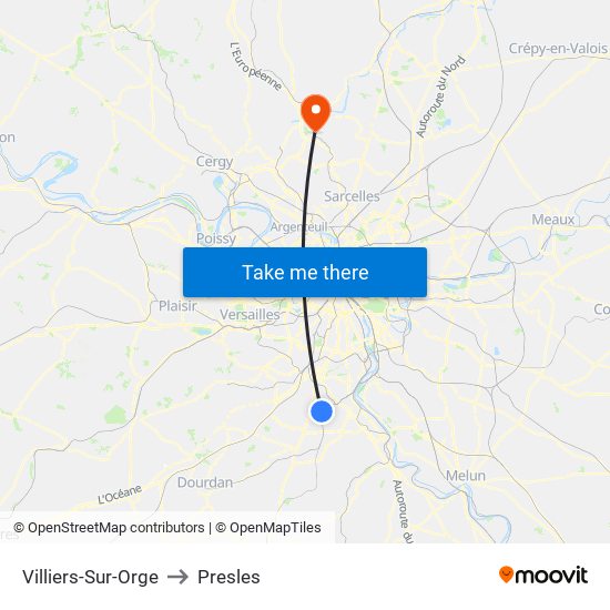 Villiers-Sur-Orge to Presles map