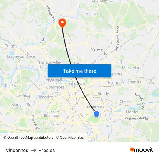 Vincennes to Presles map