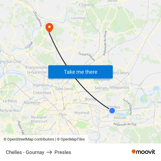 Chelles - Gournay to Presles map