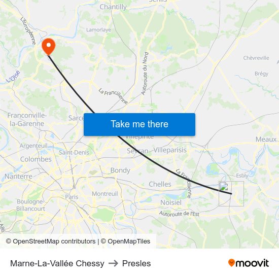 Marne-La-Vallée Chessy to Presles map