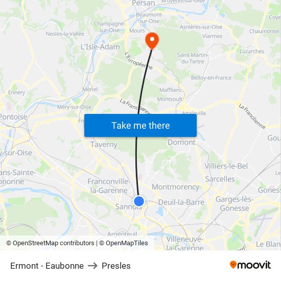 Ermont - Eaubonne to Presles map