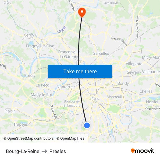 Bourg-La-Reine to Presles map