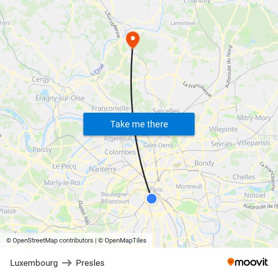 Luxembourg to Presles map