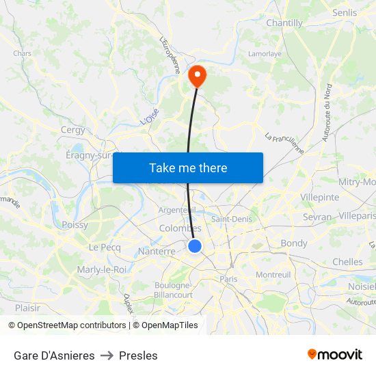 Gare D'Asnieres to Presles map