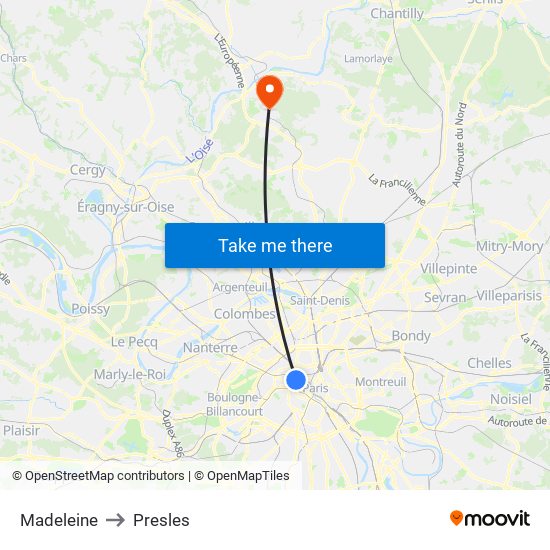Madeleine to Presles map