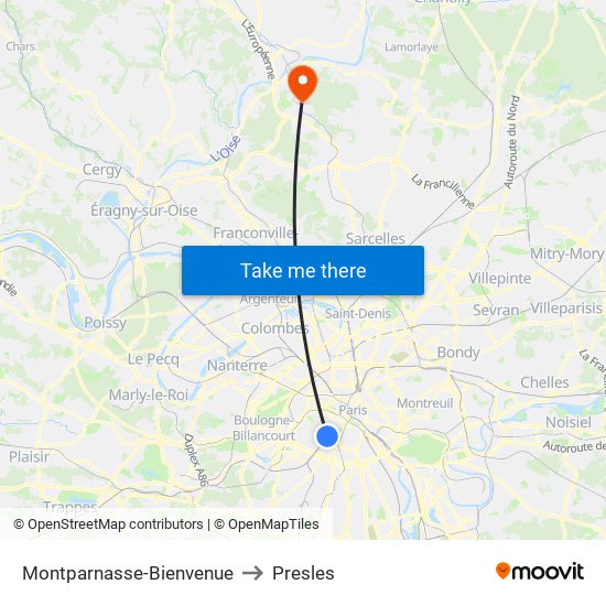 Montparnasse-Bienvenue to Presles map