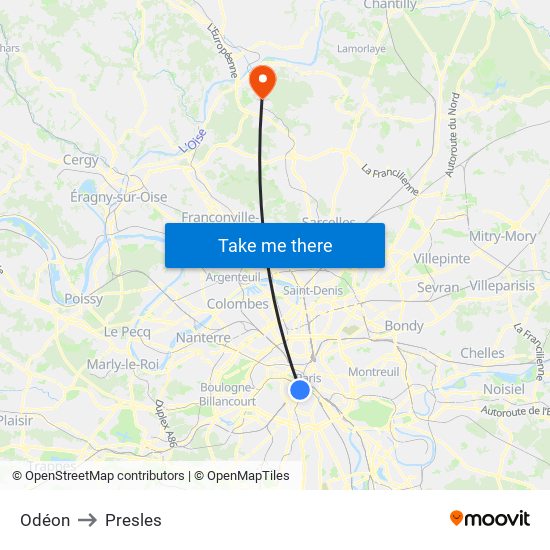 Odéon to Presles map