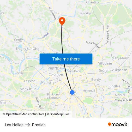 Les Halles to Presles map