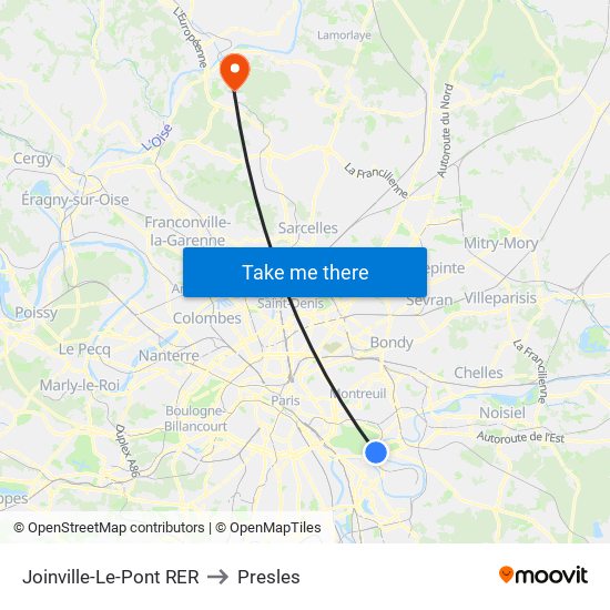 Joinville-Le-Pont RER to Presles map
