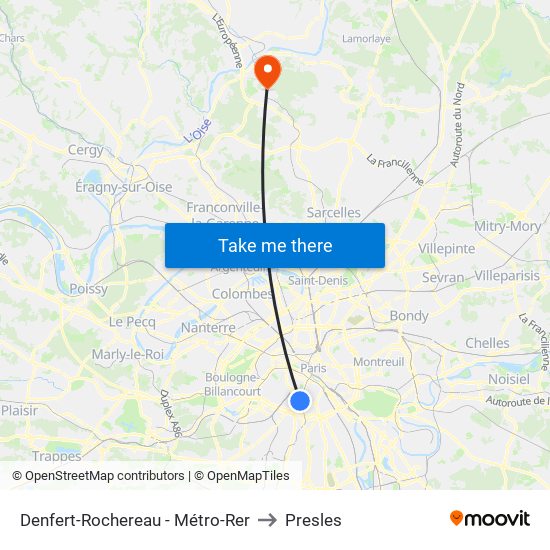 Denfert-Rochereau - Métro-Rer to Presles map