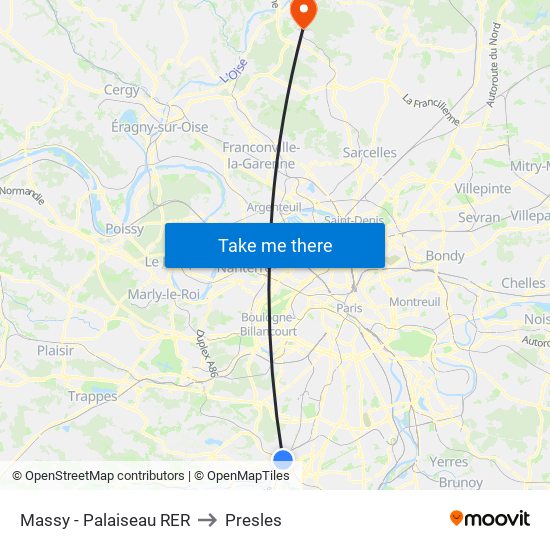 Massy - Palaiseau RER to Presles map