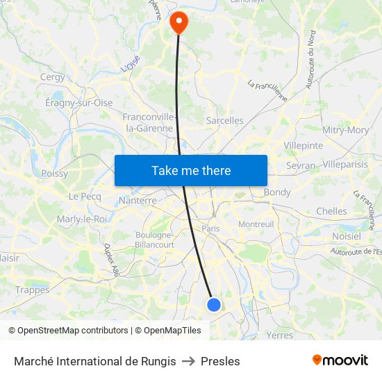 Marché International de Rungis to Presles map