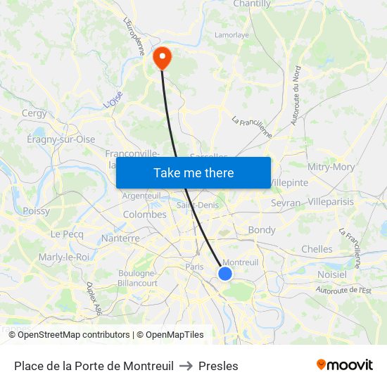 Place de la Porte de Montreuil to Presles map