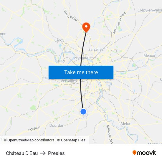 Château D'Eau to Presles map
