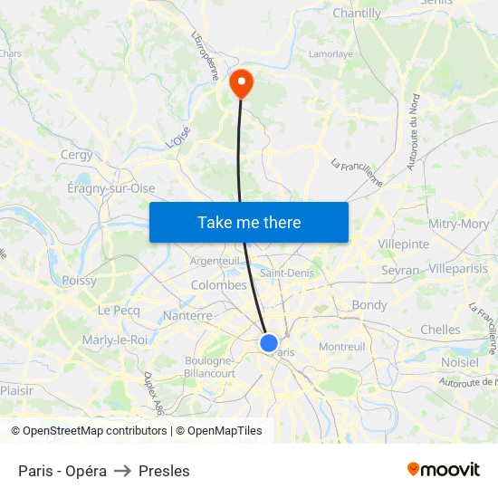 Paris - Opéra to Presles map