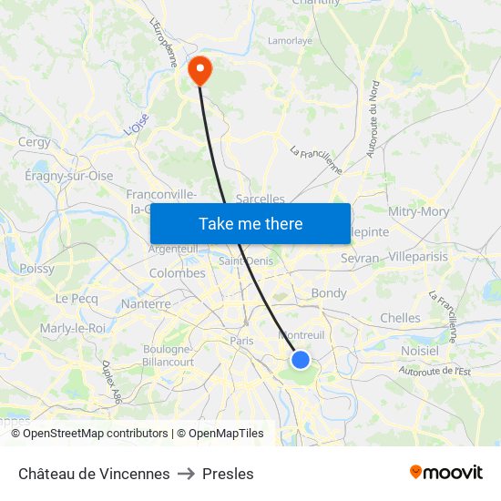 Château de Vincennes to Presles map