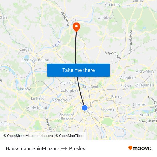 Haussmann Saint-Lazare to Presles map