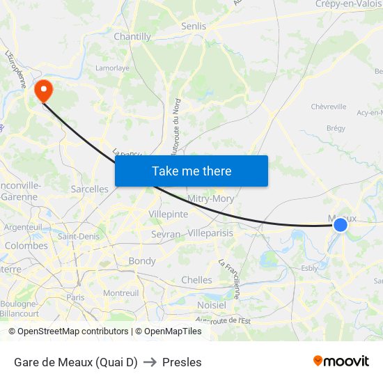 Gare de Meaux (Quai D) to Presles map