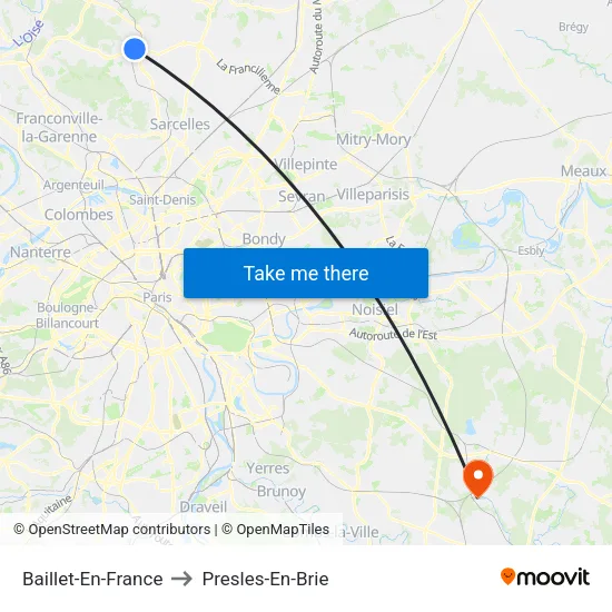 Baillet-En-France to Presles-En-Brie map