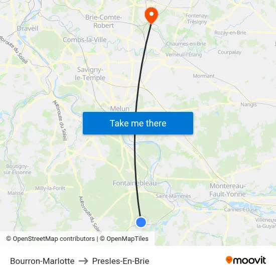 Bourron-Marlotte to Presles-En-Brie map
