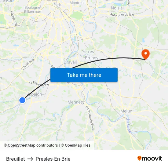 Breuillet to Presles-En-Brie map
