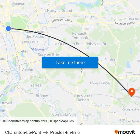 Charenton-Le-Pont to Presles-En-Brie map