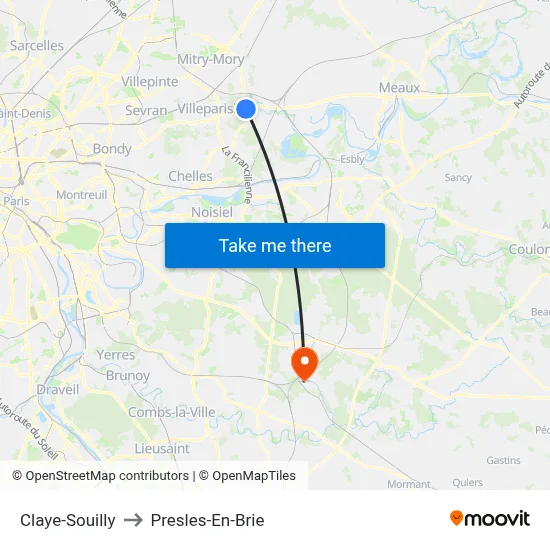 Claye-Souilly to Presles-En-Brie map