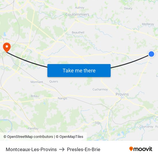 Montceaux-Les-Provins to Presles-En-Brie map