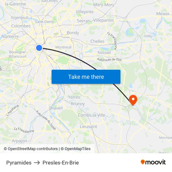 Pyramides to Presles-En-Brie map