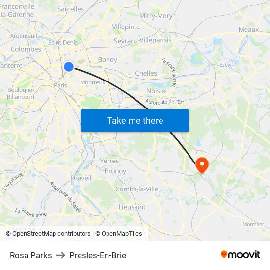 Rosa Parks to Presles-En-Brie map