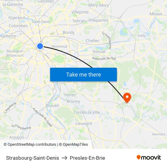 Strasbourg-Saint-Denis to Presles-En-Brie map