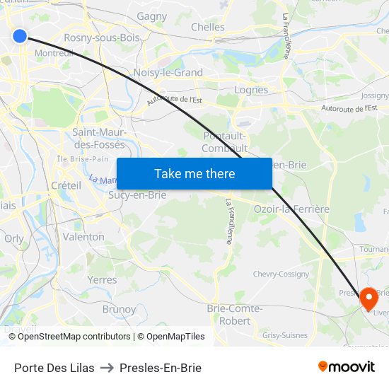 Porte Des Lilas to Presles-En-Brie map