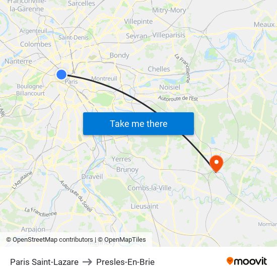 Paris Saint-Lazare to Presles-En-Brie map